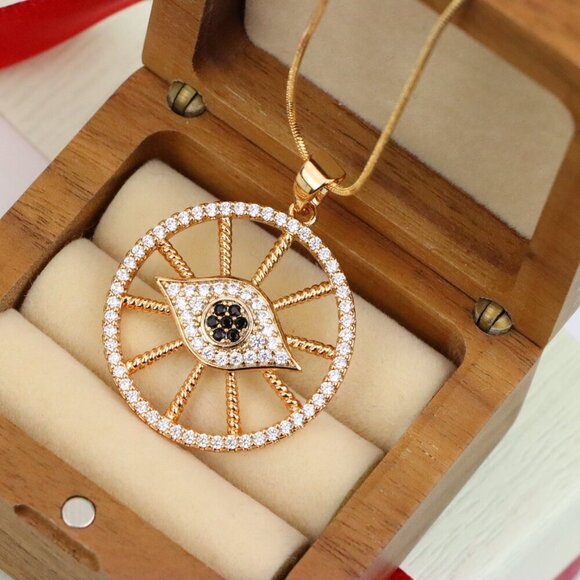 "Sparkling Rose Gold Evil Eye Round Pendant, XPPT1315 - Picture 10 of 12